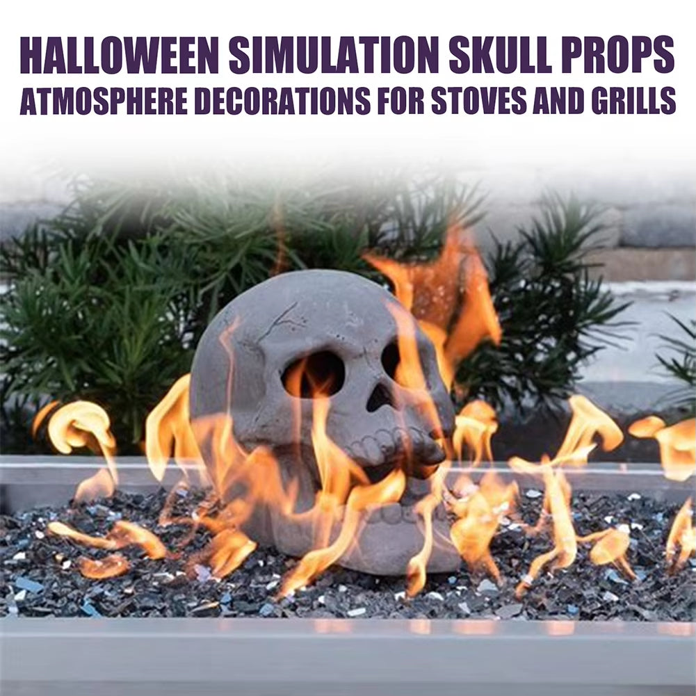 1PC Ceramic Fire Pit Skull Halloween Party Home Garden Ornament Fireproof All Size Realistic Human Skeleton Decor Props