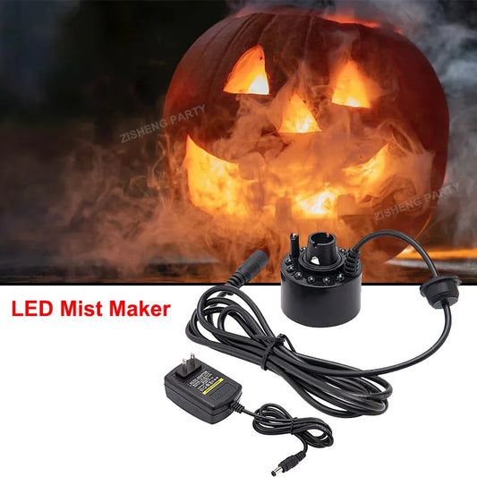 Halloween Party Mist Maker Ultrasonic Water Pond Fountain Fogger with 12 LED Light Flashes for Fish Tank Vase Birdbath Decor