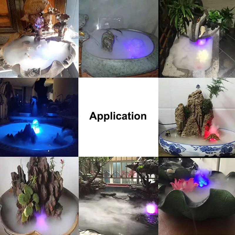 Halloween Party Mist Maker Ultrasonic Water Pond Fountain Fogger with 12 LED Light Flashes for Fish Tank Vase Birdbath Decor