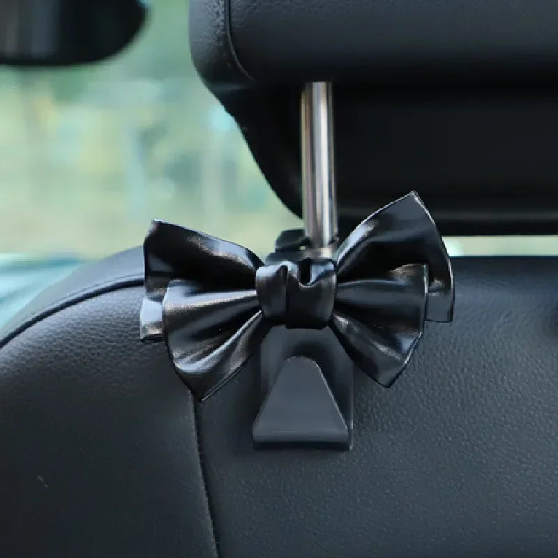 Car Seat Back Hook Bowknot Storage Hook PU Leather Fashion Bag Purse Holder Universal Auto Fastener Clips for Car Accessories