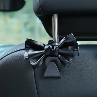 Car Seat Back Hook Bowknot Storage Hook PU Leather Fashion Bag Purse Holder Universal Auto Fastener Clips for Car Accessories
