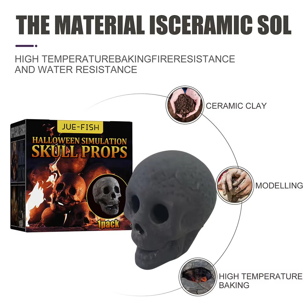 1PC Ceramic Fire Pit Skull Halloween Party Home Garden Ornament Fireproof All Size Realistic Human Skeleton Decor Props